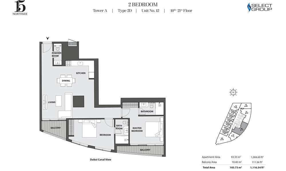 Tower A, 2 Bedroom, Type 2D, Unit 12, 10th-21st Floor